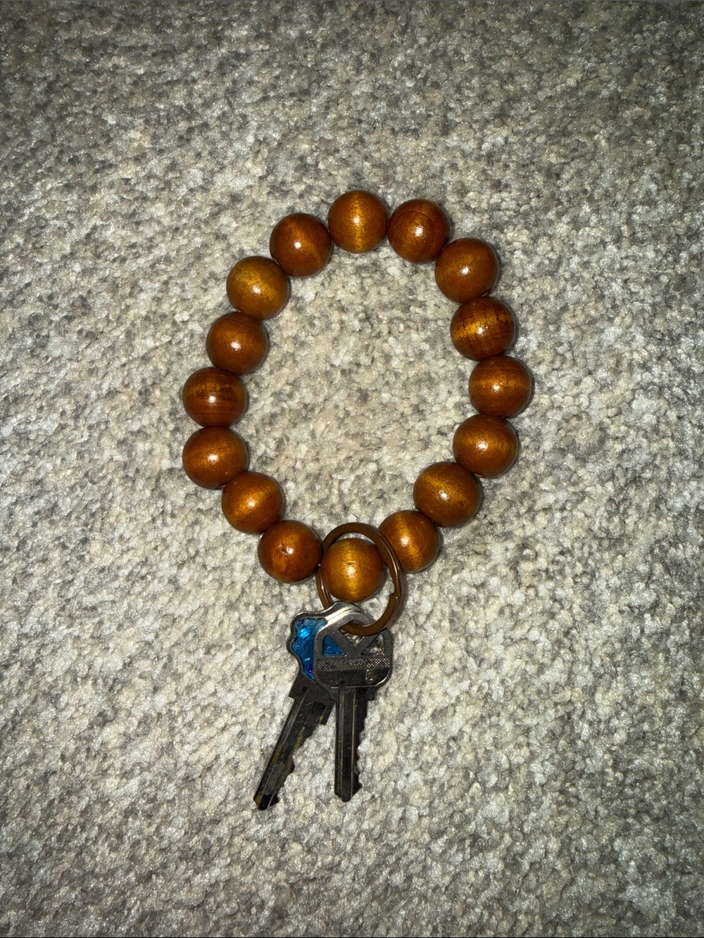 Brown Wooden Bead Key Ring Bracelet - Accessories